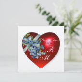 ROOD HART & VERGEET MIJ NIET MONOGRAM blauw goud Kaart (Staand voorkant)