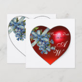 ROOD HART & VERGEET MIJ NIET MONOGRAM Wit Champagn Kaart (Voorkant / Achterkant)