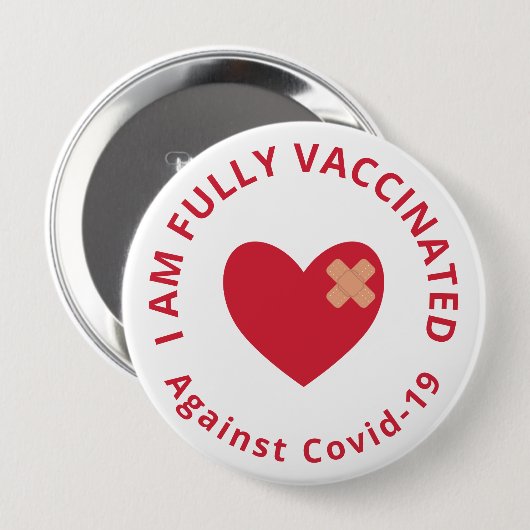 Rood hart volledig ingeënt ronde button 4,0 cm (Voorkant /achterkant)