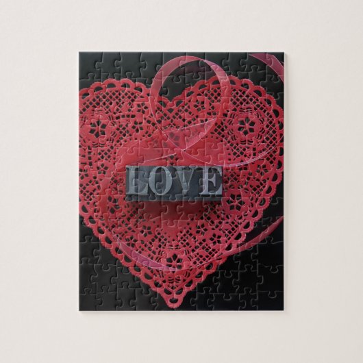 Rood hart vrolijk met liefdeswoord legpuzzel (Verticaal)