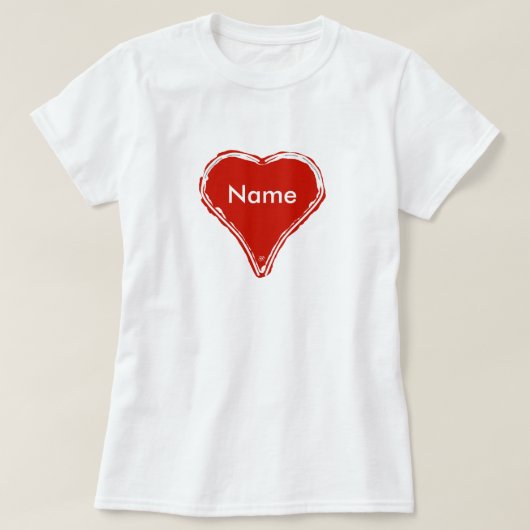 Rood hart wacht op naam t-shirt (Design voorkant)
