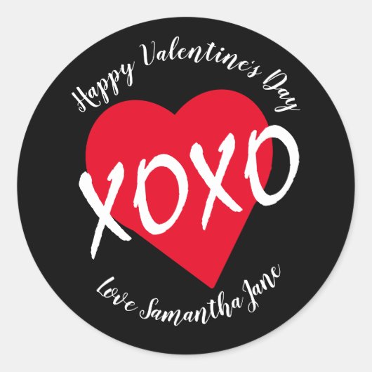 Rood Hart XOXO Valentijnsdag Modern Zwart Ronde Sticker (Voorkant)