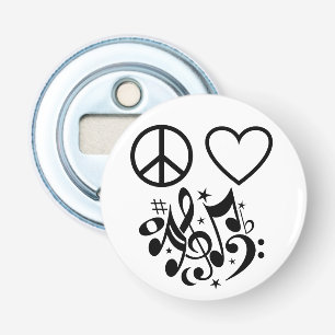 Rood Hart Zwart Vredessymbool Liefde Harmonie Muzi Button Flesopener