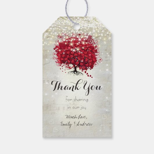 Rood hartblad onder de sterren cadeaulabel (Achterkant)