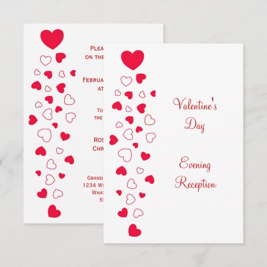 Rood Hartjes Ontwerp Valentijnsdag Trouwreceptie Kaart (Voorkant / Achterkant)