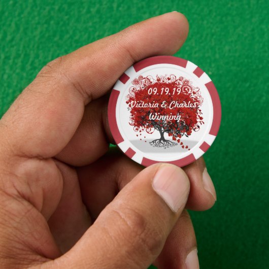 Rood hartleder poker chips (Hand)