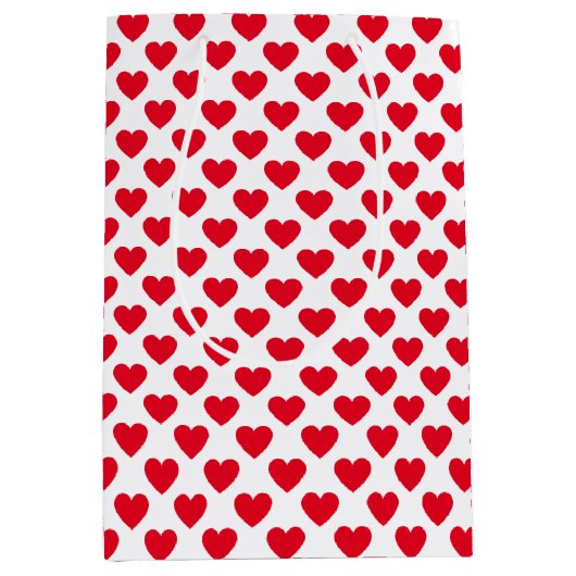 Rood hartpatroon met witte achtergrond medium cadeauzakje (Voorkant)