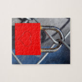 Rood hartslot op hek legpuzzel (Horizontaal)