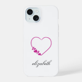 rood hartvormig met witte achtergrond gepersonalis iPhone 15 case