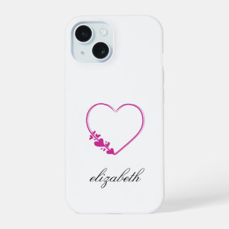 rood hartvormig met witte achtergrond gepersonalis iPhone 15 case