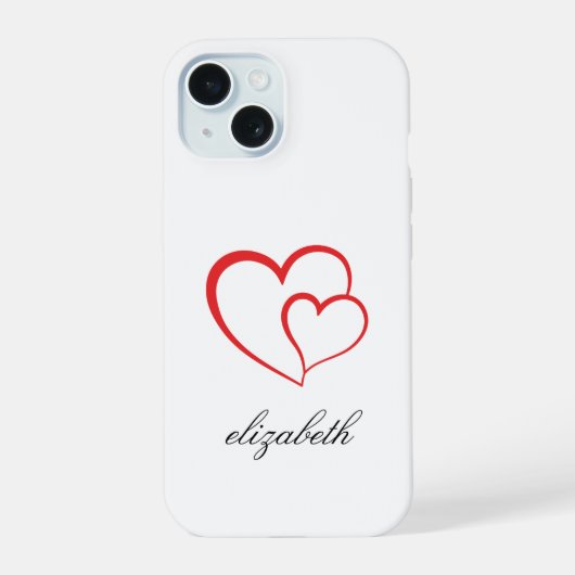 rood hartvormig met witte achtergrond gepersonalis iPhone 15 case (Achterkant)