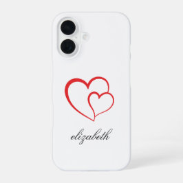 rood hartvormig met witte achtergrond gepersonalis iPhone 16 hoesje