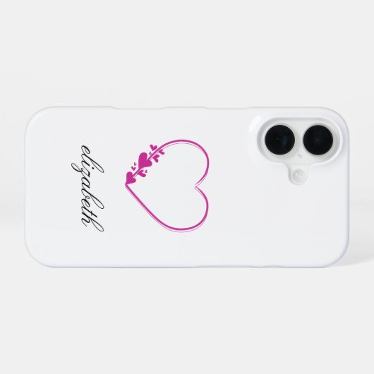 rood hartvormig met witte achtergrond gepersonalis iPhone 16 hoesje (Achterkant horizontaal)