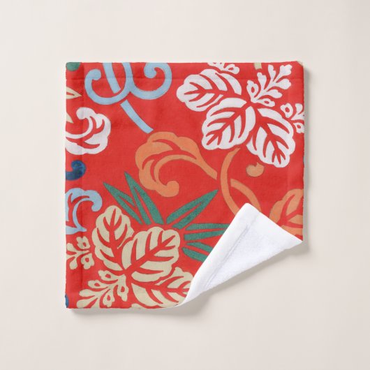 Rood Hawaiiaans Japans Kimono: Bloemen Bad Handdoek (Wasdoekje)