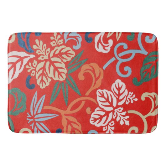 Rood Hawaiiaans Japans Kimono:  Bloemen Badmat (Voorkant)