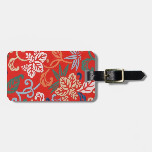 Rood Hawaiiaans Japans Kimono:  Bloemen Bagagelabel (Voorkant horizontaal)
