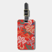 Rood Hawaiiaans Japans Kimono:  Bloemen Bagagelabel (Voorkant verticaal)