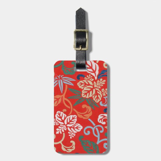 Rood Hawaiiaans Japans Kimono:  Bloemen Bagagelabel (Voorkant verticaal)