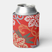 Rood Hawaiiaans Japans Kimono: Bloemen Blikjeskoeler (Blikje Voorkant)