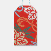 Rood Hawaiiaans Japans Kimono:  Bloemen Cadeaulabel (Voorkant)