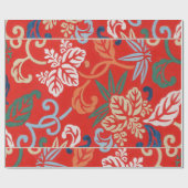 Rood Hawaiiaans Japans Kimono:  Bloemen Cadeaupapier (Vlak)