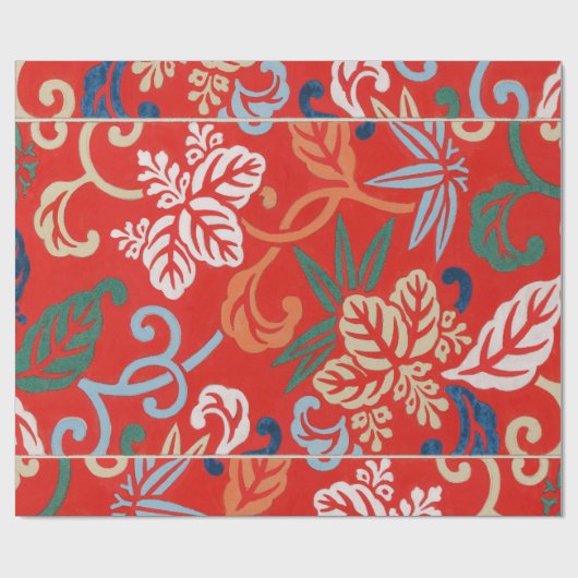 Rood Hawaiiaans Japans Kimono:  Bloemen Cadeaupapier (Vlak)