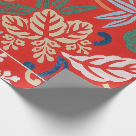 Rood Hawaiiaans Japans Kimono:  Bloemen Cadeaupapier (Hoek)