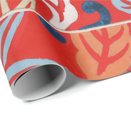 Rood Hawaiiaans Japans Kimono:  Bloemen Cadeaupapier (Rol Hoek)