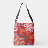 Rood Hawaiiaans Japans Kimono:  Bloemen Crossbody Tas (Achterkant)