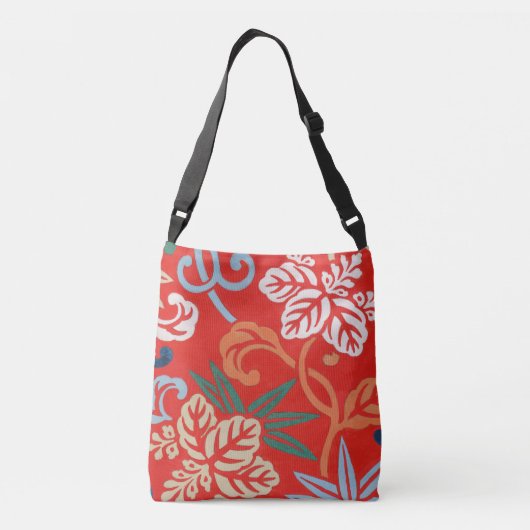 Rood Hawaiiaans Japans Kimono: Bloemen Crossbody Tas (Achterkant)