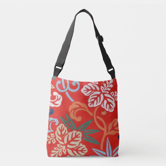 Rood Hawaiiaans Japans Kimono:  Bloemen Crossbody Tas (Voorkant)