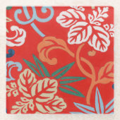 Rood Hawaiiaans Japans Kimono:  Bloemen Glazen Onderzetter (Voorkant)