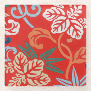 Rood Hawaiiaans Japans Kimono:  Bloemen Glazen Onderzetter