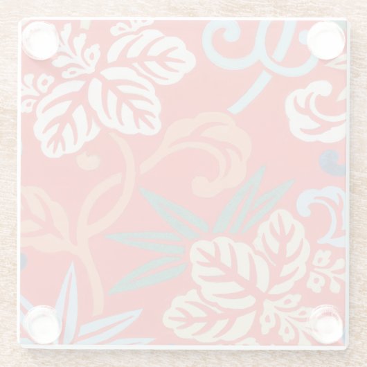 Rood Hawaiiaans Japans Kimono:  Bloemen Glazen Onderzetter (Achterkant)