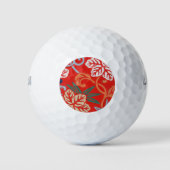 Rood Hawaiiaans Japans Kimono:  Bloemen Golfballen (Voorkant)