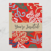 Rood Hawaiiaans Japans Kimono:  Bloemen Kaart (Voorkant / Achterkant)