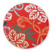 Rood Hawaiiaans Japans Kimono:  Bloemen Keramische Knop (Voorkant)