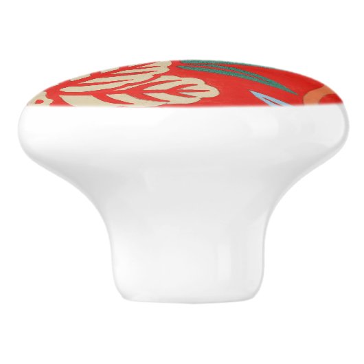 Rood Hawaiiaans Japans Kimono:  Bloemen Keramische Knop (Zijkant)