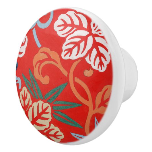 Rood Hawaiiaans Japans Kimono:  Bloemen Keramische Knop (Rechts)