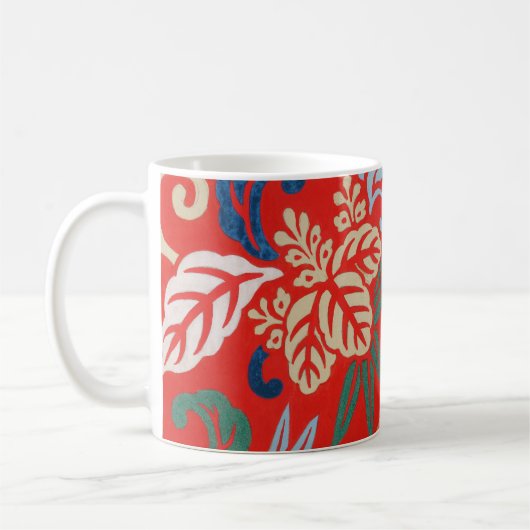 Rood Hawaiiaans Japans Kimono:  Bloemen Koffiemok (Links)