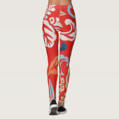 Rood Hawaiiaans Japans Kimono:  Bloemen Leggings (Achterkant)