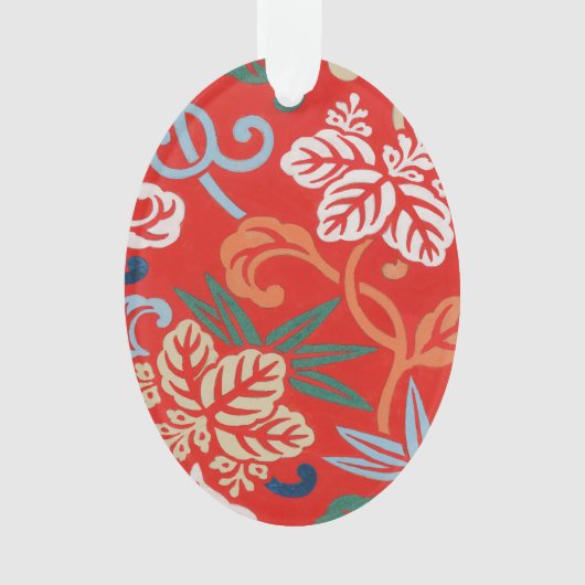 Rood Hawaiiaans Japans Kimono:  Bloemen Ornament (voorkant)