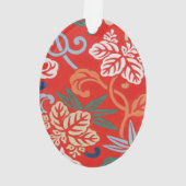 Rood Hawaiiaans Japans Kimono:  Bloemen Ornament (achterkant)