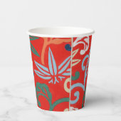 Rood Hawaiiaans Japans Kimono:  Bloemen Papieren Bekers (Achterkant)