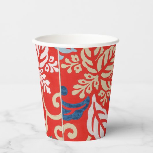 Rood Hawaiiaans Japans Kimono:  Bloemen Papieren Bekers (Voorkant)