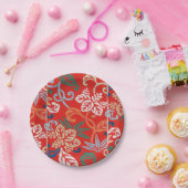 Rood Hawaiiaans Japans Kimono: Bloemen Papieren Bordje (Feest)