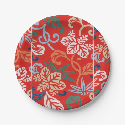 Rood Hawaiiaans Japans Kimono: Bloemen Papieren Bordje (Voorkant)