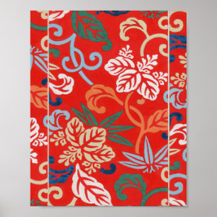 Rood Hawaiiaans Japans Kimono:  Bloemen Poster