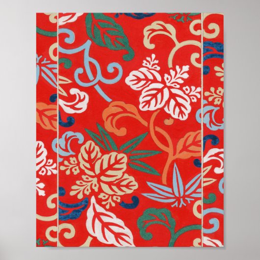 Rood Hawaiiaans Japans Kimono:  Bloemen Poster (Voorkant)