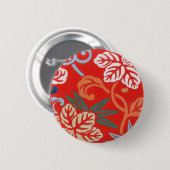 Rood Hawaiiaans Japans Kimono: Bloemen Ronde Button 5,7 Cm (Voorkant /achterkant)